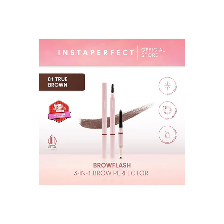 Wardah Instaperfect Browflash 3-in-1 Brow Perfector 01 True Brown 0.6 g
