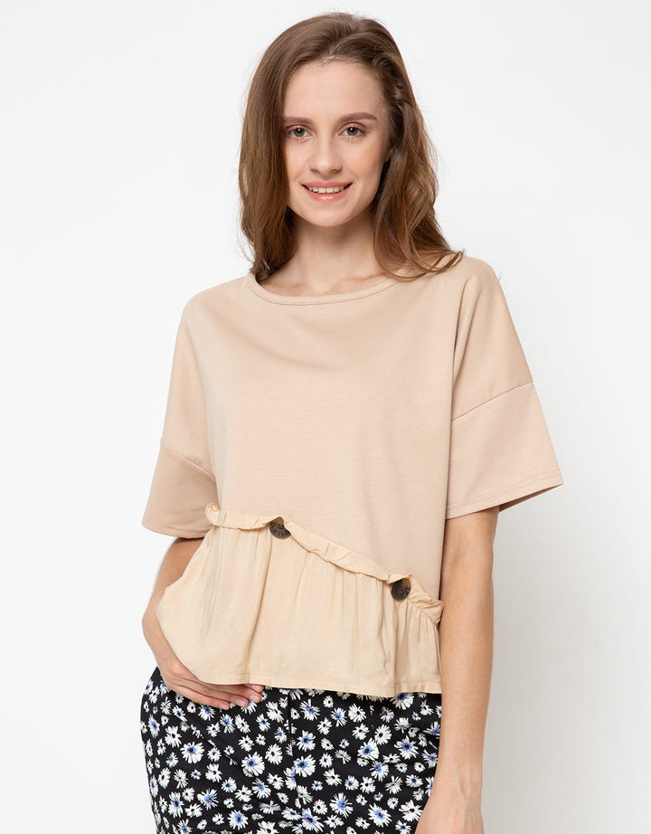 KHAKI TOP KNIT LS W/