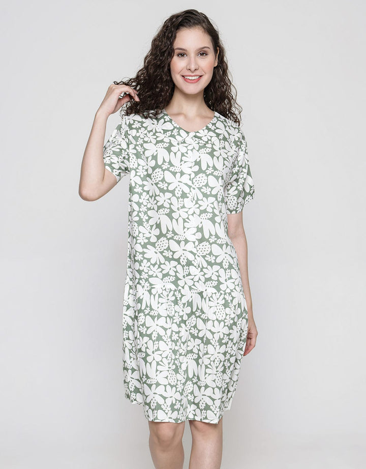 Nevada Short Sleeve Midi Dress Dots Flower