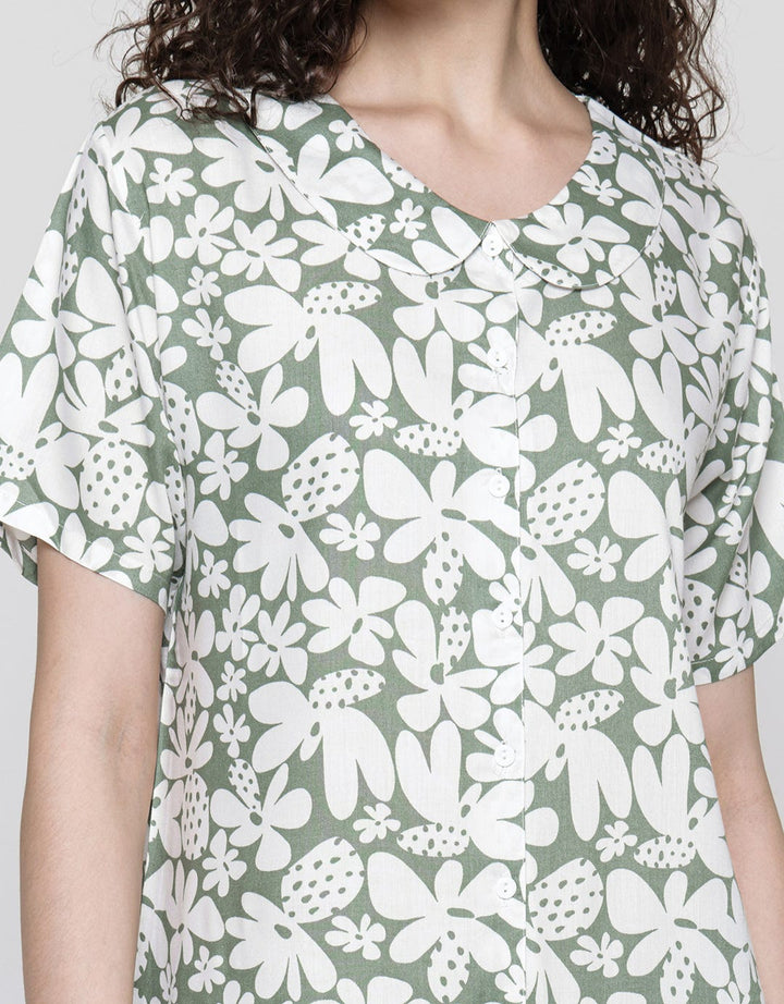 Nevada Short Sleeve Midi Dress Dots Flower