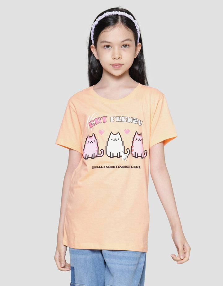 Nevada Print Three Cats Kaos Lengan Pendek Anak Perempuan