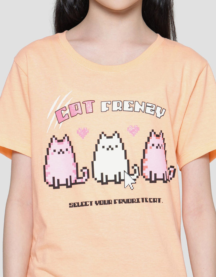 Nevada Print Three Cats Kaos Lengan Pendek Anak Perempuan