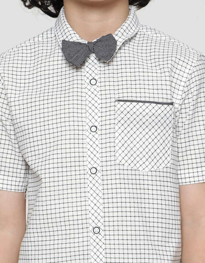 Little M Short Sleeve Print Checked Jute Shirt