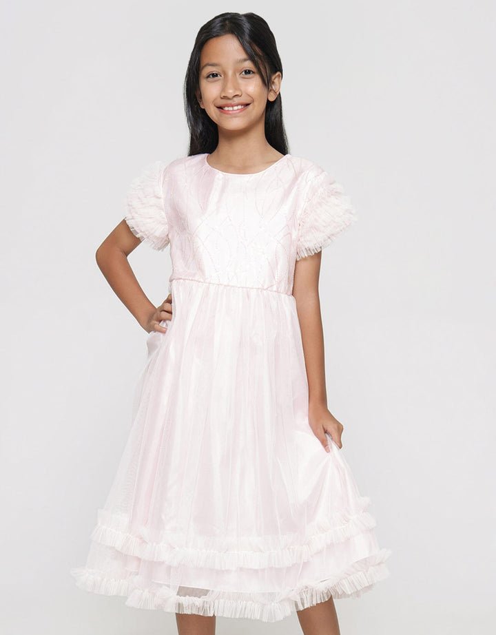 Sweet Miss Mote Tangan Kerut Dress Anak Perempuan