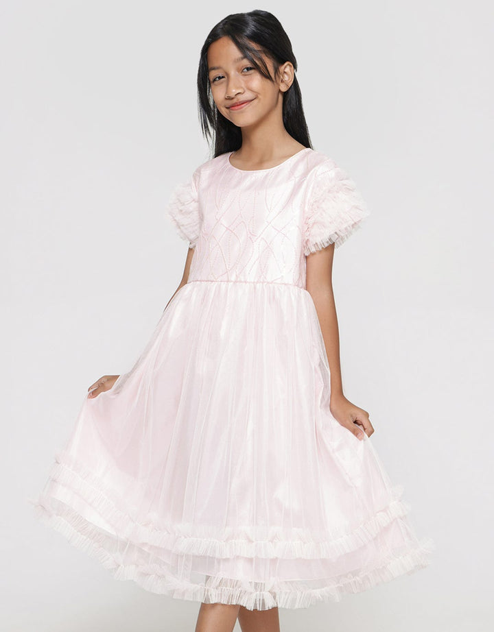 Sweet Miss Mote Tangan Kerut Dress Anak Perempuan