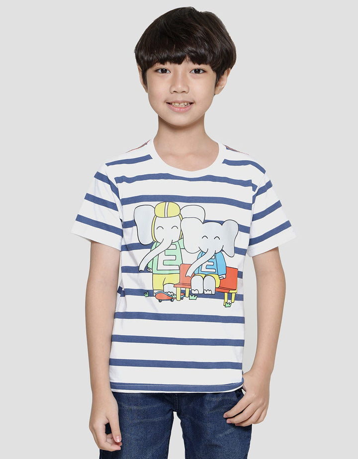 Little M Stripe Gajah Kaos Lengan Pendek Anak Laki-Laki