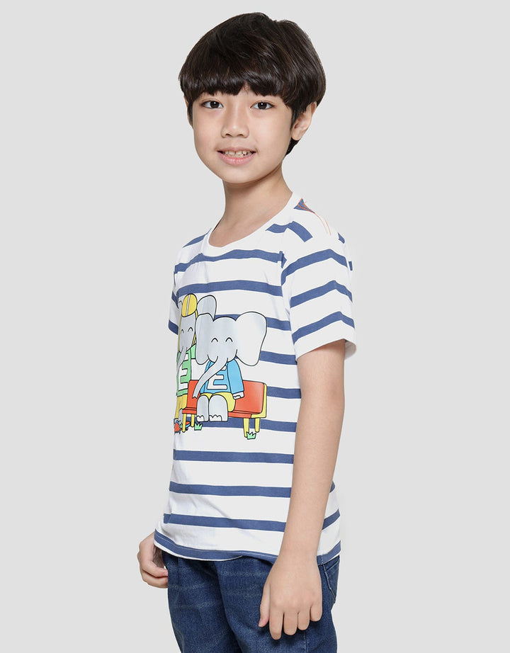 Little M Stripe Gajah Kaos Lengan Pendek Anak Laki-Laki