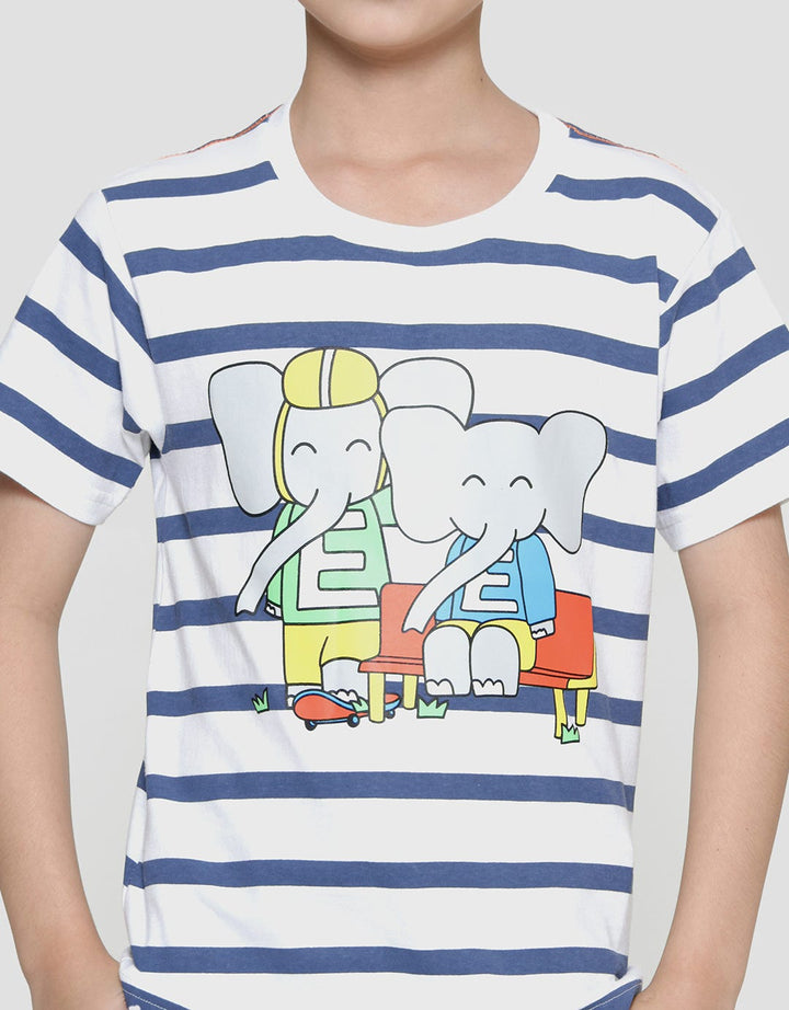 Little M Stripe Gajah Kaos Lengan Pendek Anak Laki-Laki