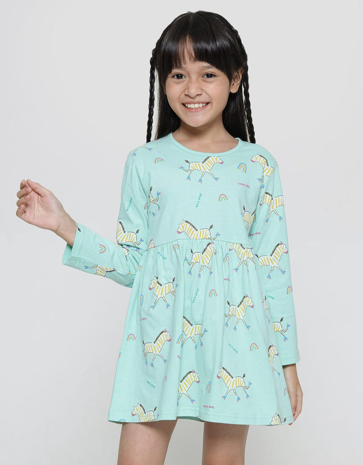 Little M Unicorn Skate Midi Dress Daily Anak Perempuan Fullprint