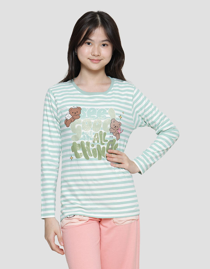 Nevada Full Print Stripe Bear Angel Long Sleeve T-Shirt