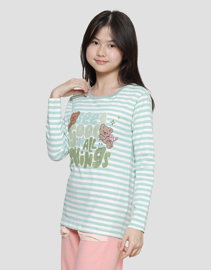 Nevada Full Print Stripe Bear Angel Long Sleeve T-Shirt