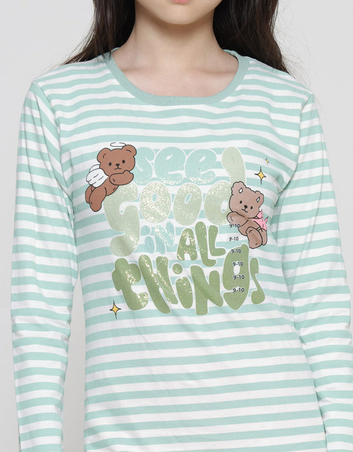 Nevada Full Print Stripe Bear Angel Long Sleeve T-Shirt