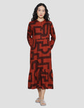 St. Yves Maroon Line Women's Long Sleeve Maxi Dress