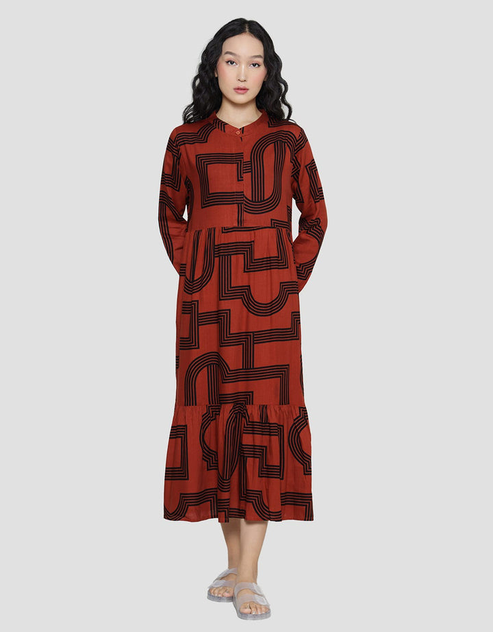 St. Yves Maroon Line Women's Long Sleeve Maxi Dress