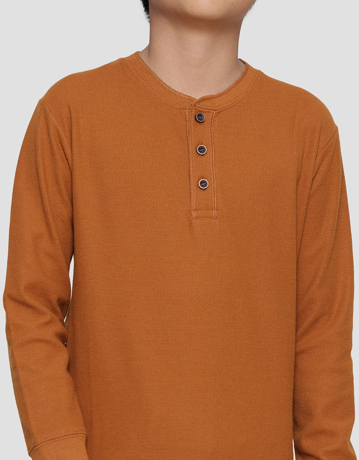 Nevada Solid Textured Hlto9 Kaos Henley Lengan Panjang Anak Laki-Laki