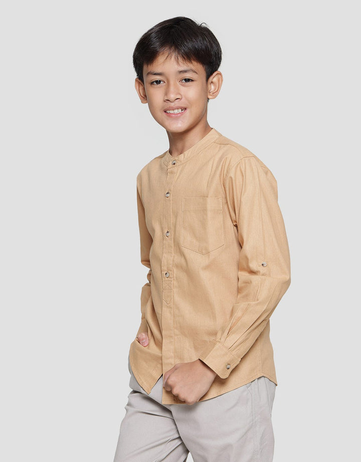 Nevada Casual Linen Rami Solid Kemeja Koko Anak Laki-Laki