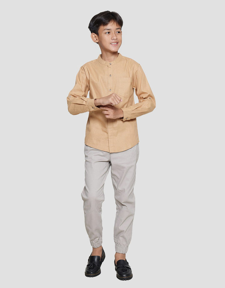 Nevada Casual Linen Rami Solid Kemeja Koko Anak Laki-Laki