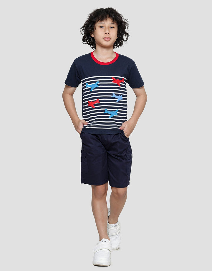 Little M Stripes Plane Kaos Anak Laki-laki