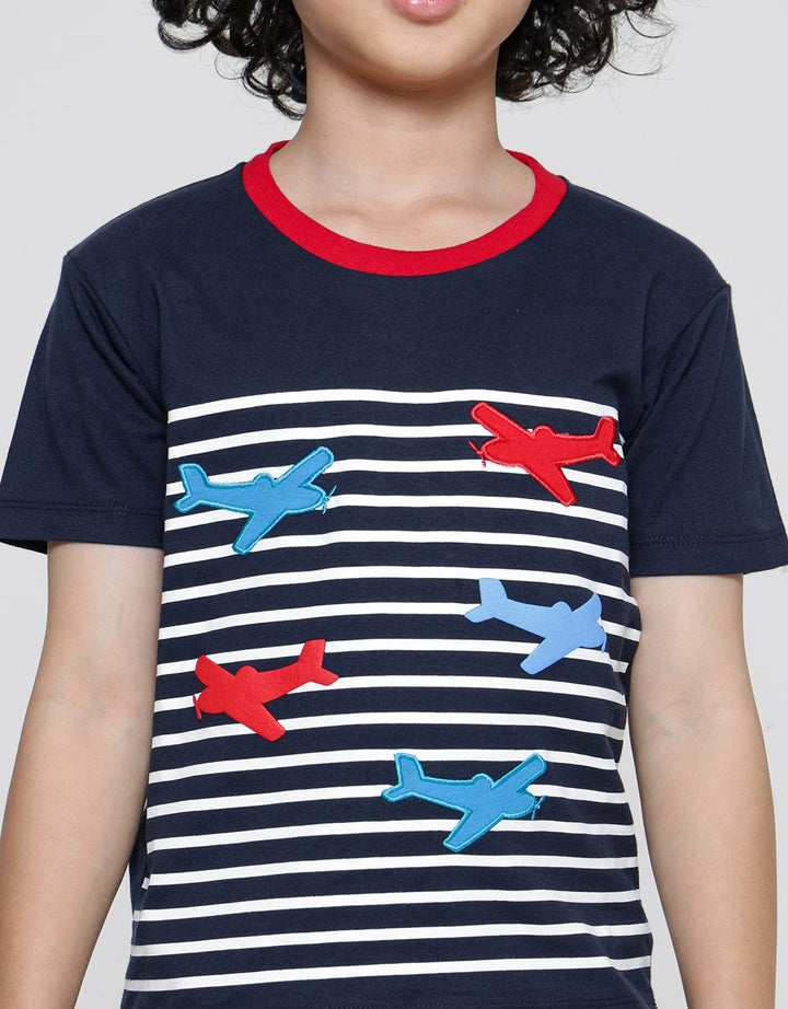 Little M Stripes Plane Kaos Anak Laki-laki