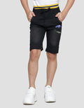 Little M Rib Dino Embroidered Boys Denim Shorts