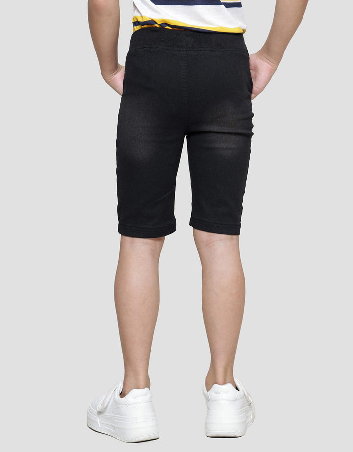 Little M Rib Dino Embroidered Boys Denim Shorts