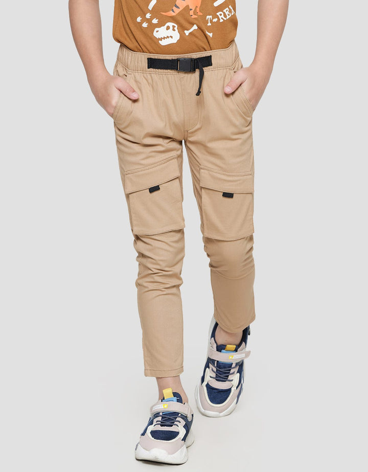 Little M Rami Pinggang Buckle Stretch Celana Panjang Anak Laki-Laki