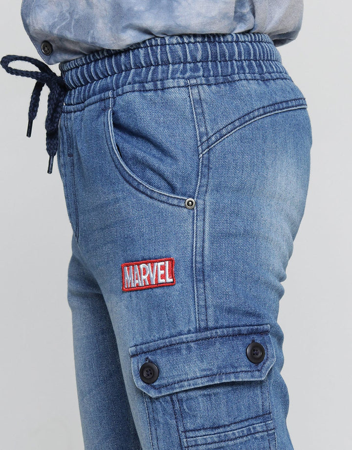 Marvel Logo Brand Boys Cargo Pocket Denim Pants