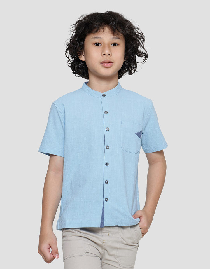 Little M Casual Solid Crincle Koko Lengan Pendek Anak Laki-laki