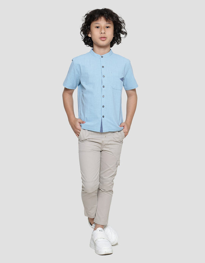 Little M Casual Solid Crincle Koko Lengan Pendek Anak Laki-laki