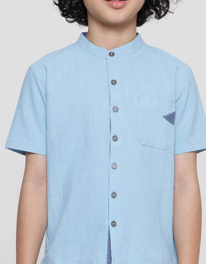 Little M Casual Solid Crincle Koko Lengan Pendek Anak Laki-laki