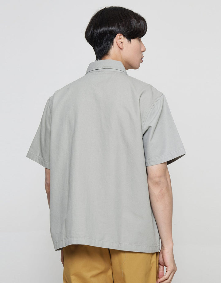American Jeans Canvas Front Zip Kemeja Lengan Pendek Pria