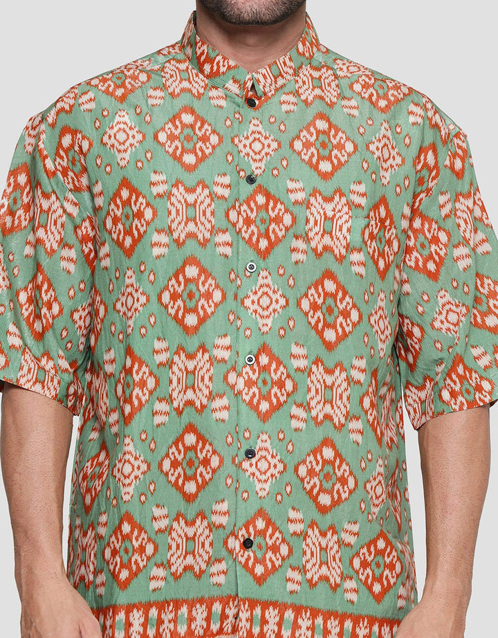 Adikusuma Woven Ikat Men's Short Sleeve Batik Shirt