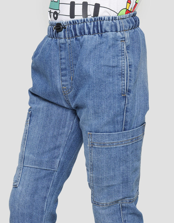 Little M Kantong Samping Pinggang Karet Denim Anak Laki-Laki