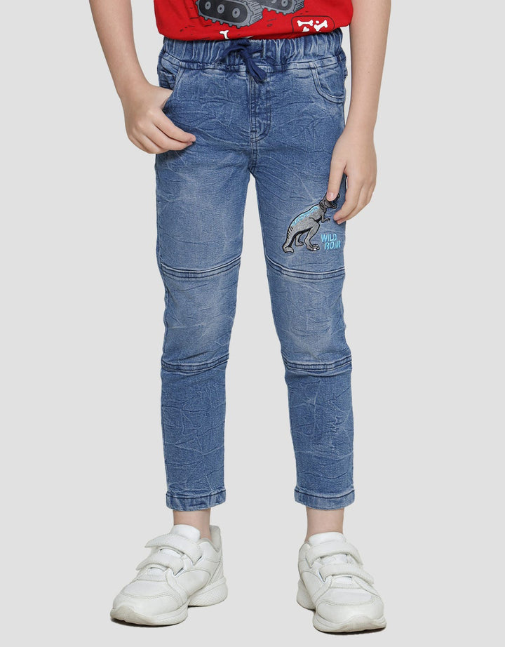 Little M Reguler Bordir Dino Celana Panjang Denim Anak Laki-Laki