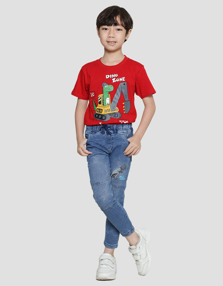 Little M Reguler Bordir Dino Celana Panjang Denim Anak Laki-Laki
