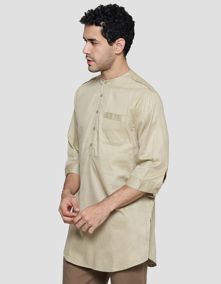 Details Solid Rayon Twill Plakat Polos Koko Gamis Lengan 3/4 Pria