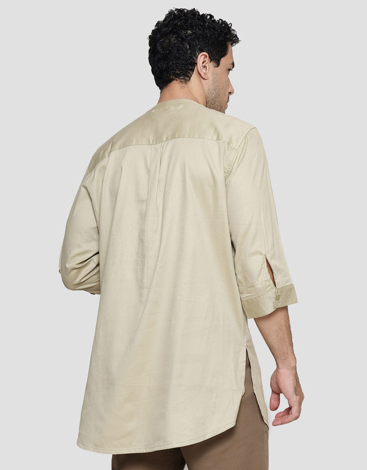 Details Solid Rayon Twill Plakat Polos Koko Gamis Lengan 3/4 Pria