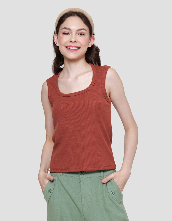 Nevada Solid Rib Round Neck Kaos Tanktop Wanita