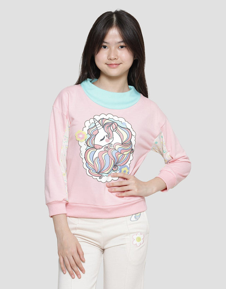 Aero Komb Leher Rib Unicorn Bunga Sweater Anak Perempuan