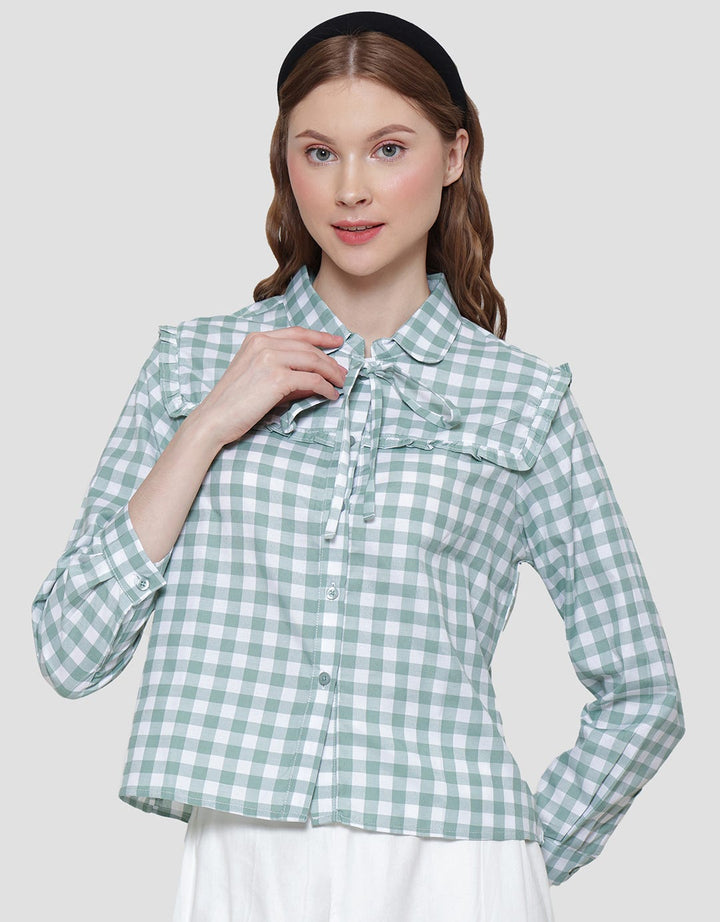 Details Ruffle Checkered Kemeja Wanita