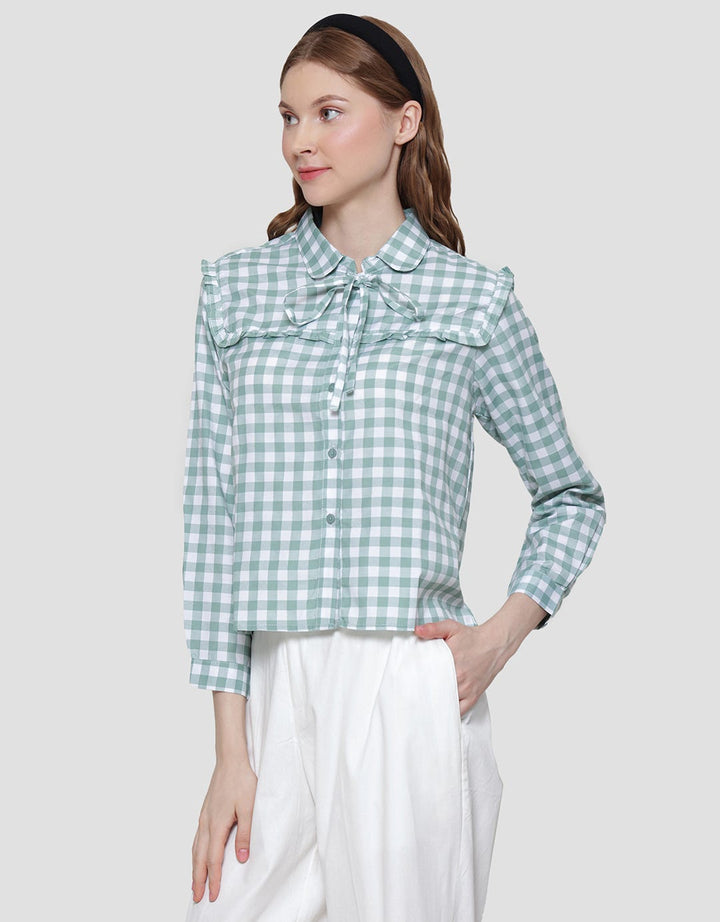 Details Ruffle Checkered Kemeja Wanita