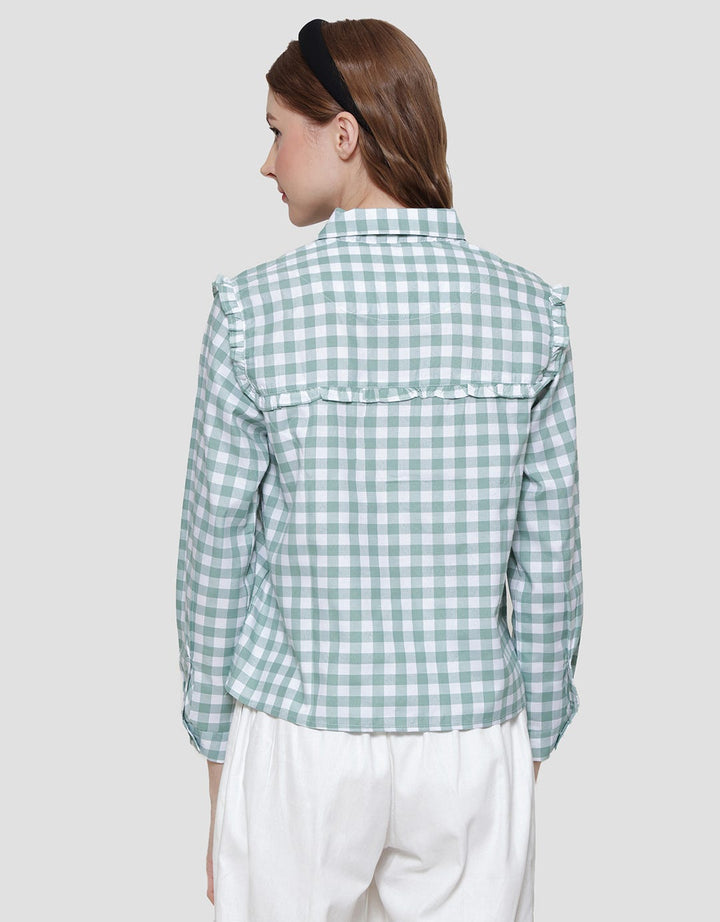 Details Ruffle Checkered Kemeja Wanita