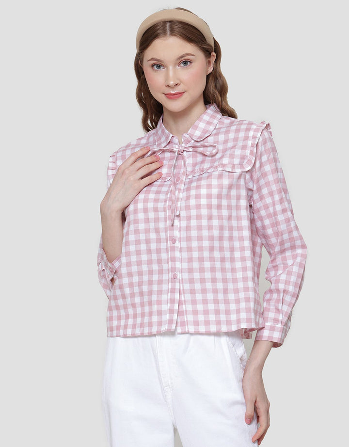 Details Ruffle Checkered Kemeja Wanita