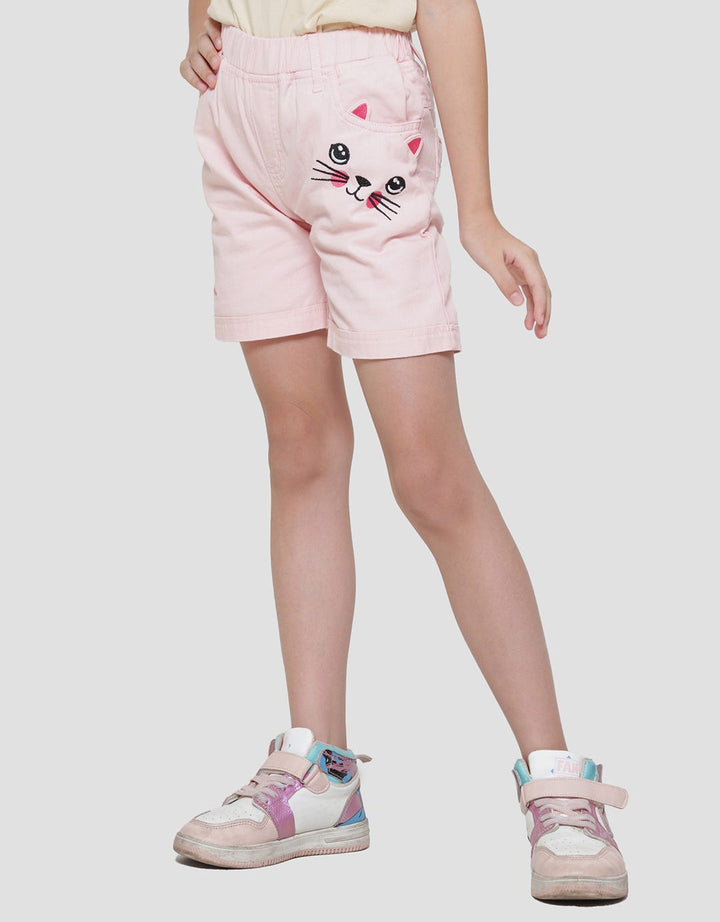 Little M Twill Kantong Bordir Kucing Celana Pendek Anak Perempuan