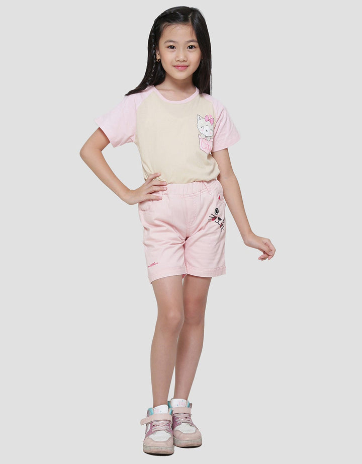 Little M Twill Kantong Bordir Kucing Celana Pendek Anak Perempuan