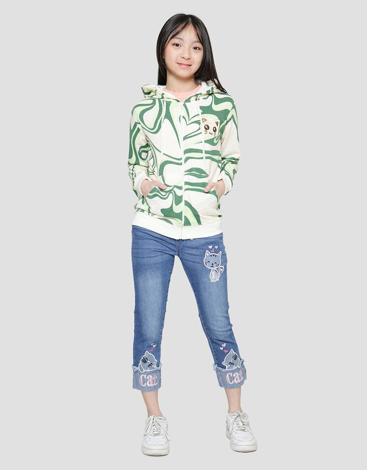 Nevada Fullprint Retro Jaket Hoodie Anak Perempuan