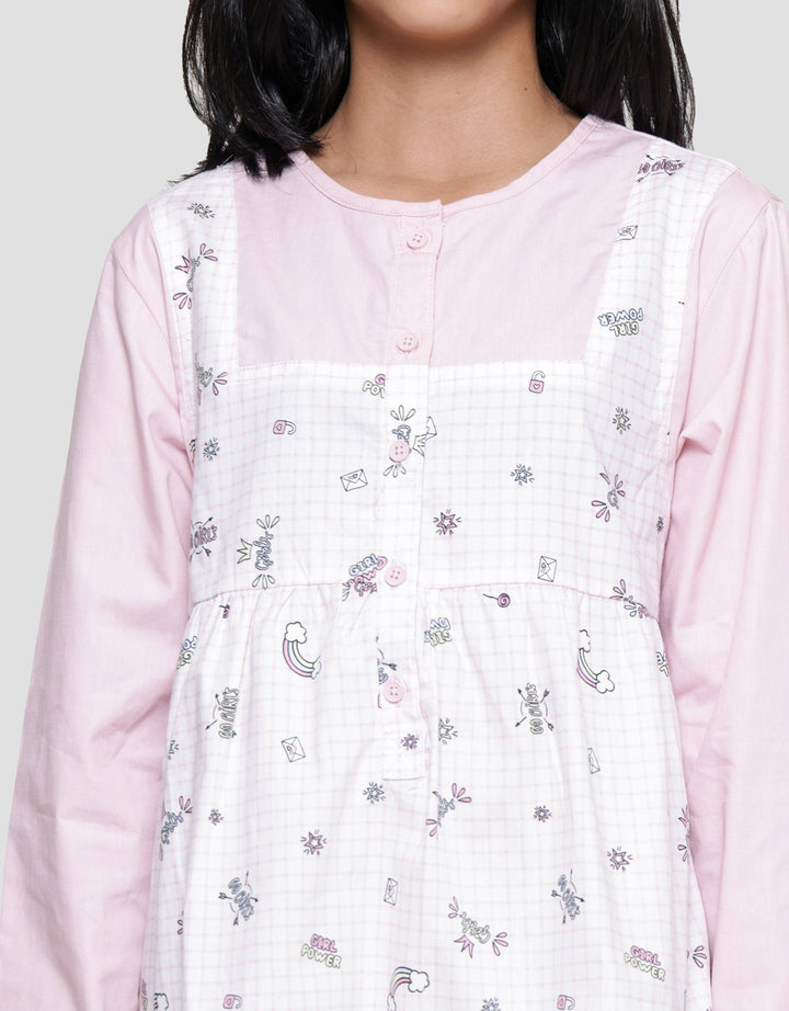 Nevada Combination Full Print Kemeja Anak Perempuan