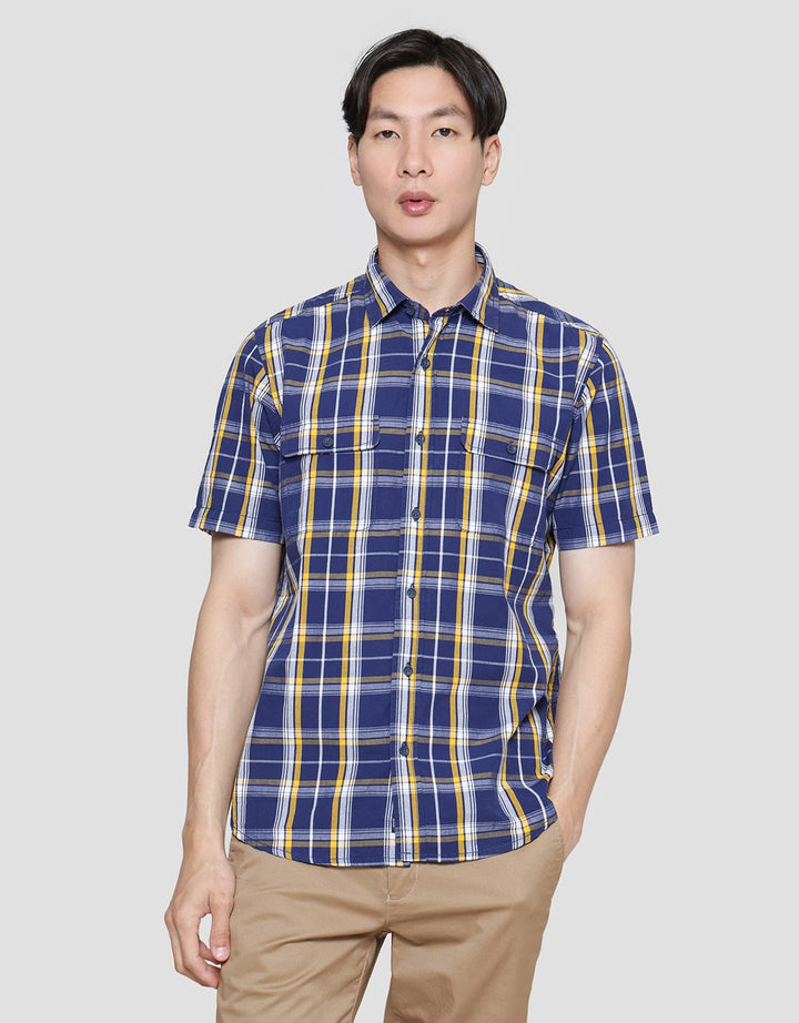 Lois Plaid Print Double Pocket Kemeja Pria