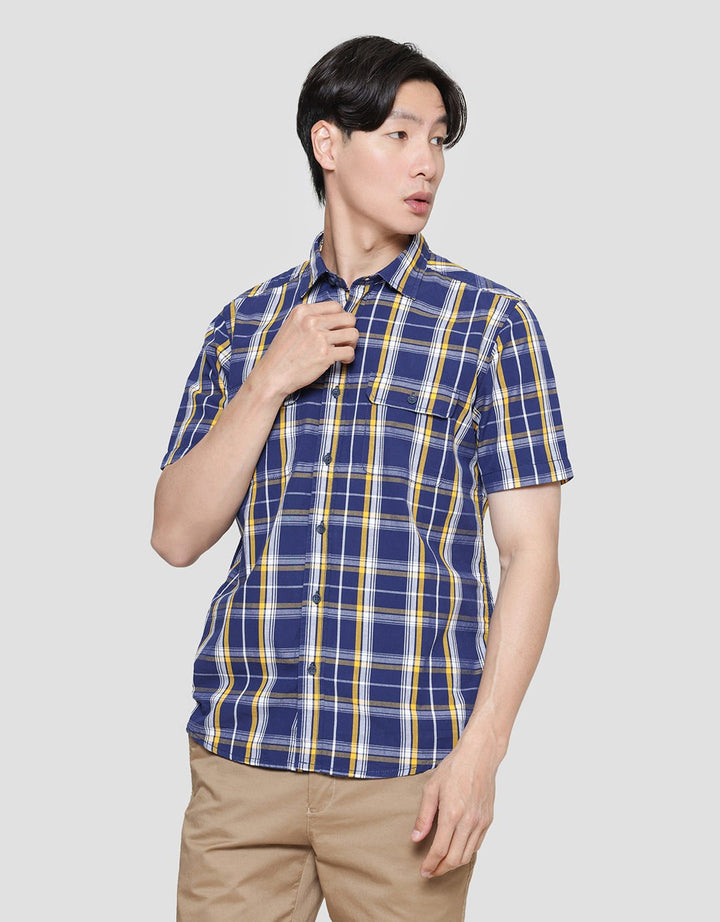 Lois Plaid Print Double Pocket Kemeja Pria