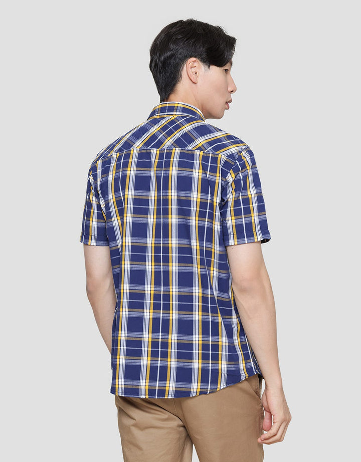 Lois Plaid Print Double Pocket Kemeja Pria